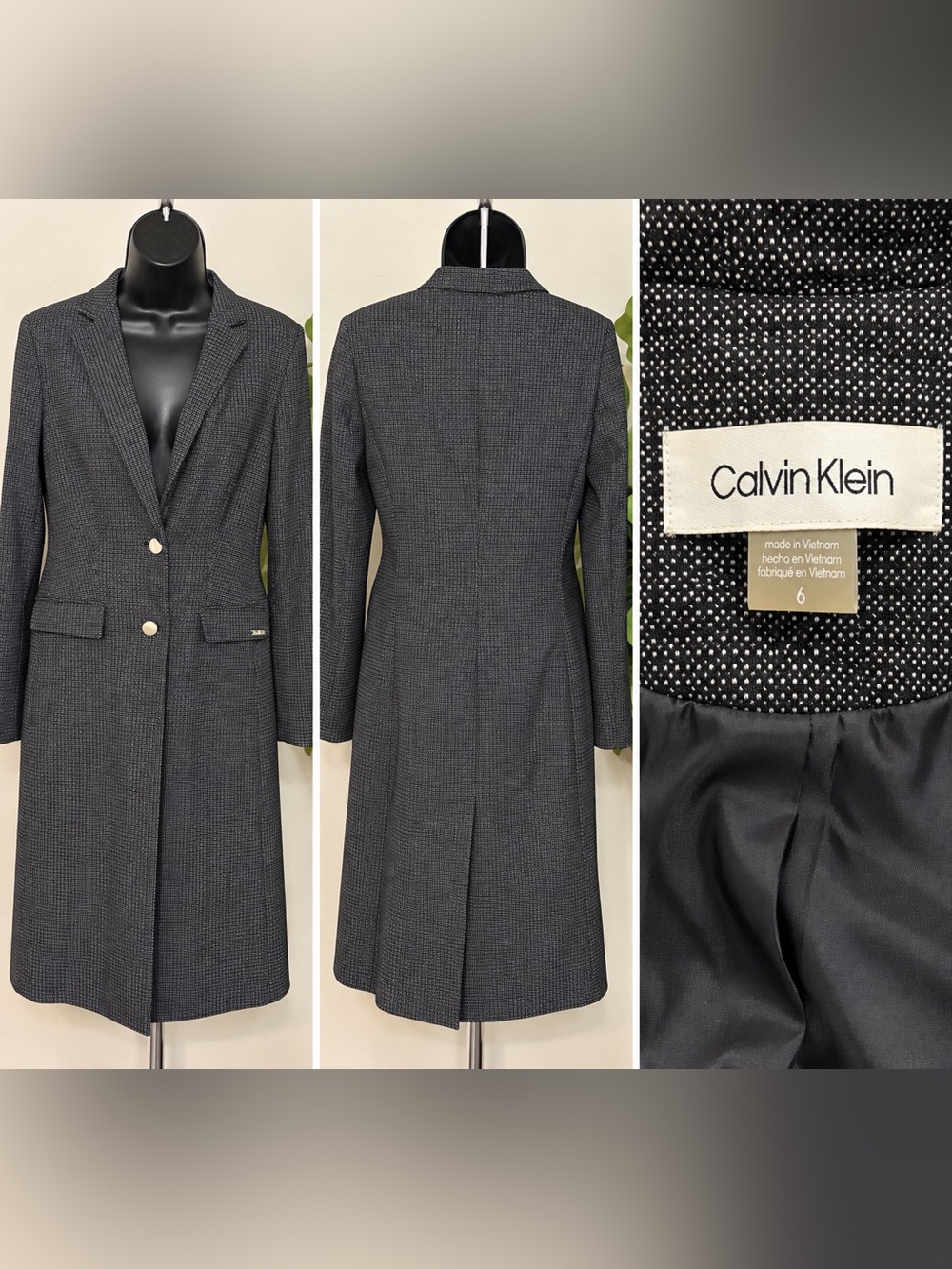 Calvin Klein Women's Dark Gray Tailored Long Trench Coat